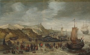 Ein Pottwal am Strand von Noordwijk, 28. Dezember 1614 von Hans Savery (I) (attributed to)