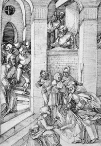 Die Verleugnung des Petrus im Hof des Hohenpriesters von Hans Schäufelein
