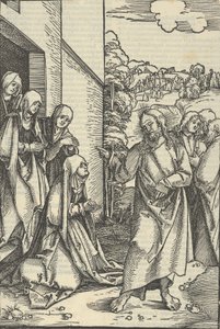 Christus nimmt Abschied von seiner Mutter, aus Speculum passionis domini nostri Ihesu Christi von Hans Schäufelein the Elder