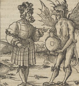 Der Teufel bietet einem Ritter Gift an, aus Hymmelwagen auff dem, wer wol lebt..., 1517