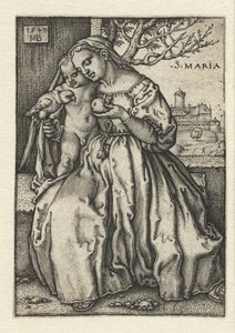 Maria mit Kind und Papagei und Birne von Hans Sebald Beham