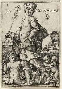 Merkur, Platte sechs aus Die sieben Planeten mit den Tierkreiszeichen von Hans Sebald Beham