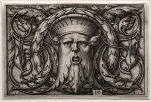 Ornament eines Satyrkopfes und Kranzes von Hans Sebald Beham