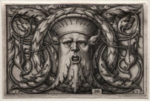 Ornament eines Satyrkopfes und Kranzes, 1543 von Hans Sebald Beham