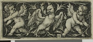 Ornament mit einem Adler und zwei Genien, aus Vier Vignetten von Hans Sebald Beham