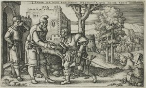 Die Abreise des verlorenen Sohnes, Platte eins aus Die Geschichte des verlorenen Sohnes von Hans Sebald Beham