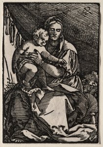 Die Heilige Familie unter einem Zelt von Hans Sebald Beham