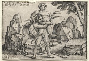 Die Arbeiten des Herkules: Herkules zerquetscht Antäus, 1545 von Hans Sebald Beham