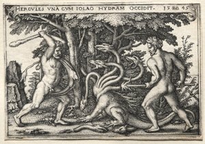 Die Arbeiten des Herkules: Herkules tötet die lernäische Hydra, 1545 von Hans Sebald Beham