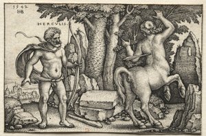 Die Arbeiten des Herkules: Herkules schießt auf Nessus, 1542