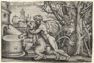 Die Arbeiten des Herkules: Herkules erwürgt den nemeischen Löwen, 1548