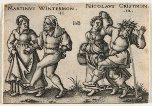 Die Bauernhochzeit oder die zwölf Monate: 11-Martinus Wintermon 12-Nicolaus Cristmon, 1546 von Hans Sebald Beham