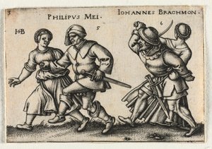 Die Bauernhochzeit oder die zwölf Monate:  5-Philipus Mei 6-Johannes Brachmon von Hans Sebald Beham