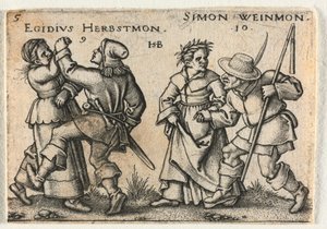 Die Bauernhochzeit oder die zwölf Monate: 9-Egidius Herbstmonat 10-Simon Weinmonat von Hans Sebald Beham
