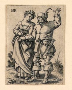 Die Hochzeitsprozession: Paar geht nach links, Frau trägt einen Kranz von Hans Sebald Beham