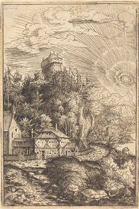 Landschaft mit einem Schloss und strahlender Sonne von Hans Sebald Lautensack