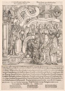 Maximilian wird von seinen Schutzheiligen dem Allmächtigen vorgestellt, 1519 von Hans Springinklee
