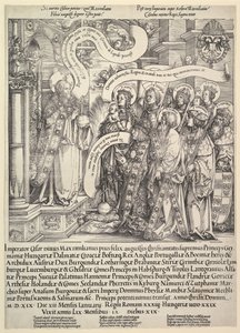 Maximilian, präsentiert von seinen Schutzheiligen dem Allmächtigen, 1519 von Hans Springinklee