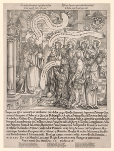 Der Kaiser Maximilian wird von seinen Schutzheiligen dem Allmächtigen vorgestellt von Hans Springinklee