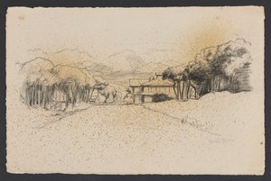 Landschaft mit Haus zwischen Bäumen von Hans Thoma