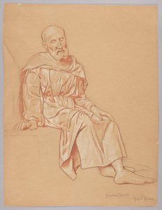 Auf einem Stein sitzender alter Mann von Hans Thoma