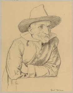 Studium eines alten, bärtigen Mannes mit Hut von Hans Thoma