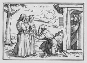 Abraham empfängt drei Engel, Genesis XVIII, 2 von Hans after Holbein the Younger