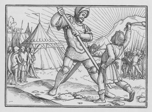 David tötet Goliath, 1 Samuel XVII, 49 von Hans after Holbein the Younger