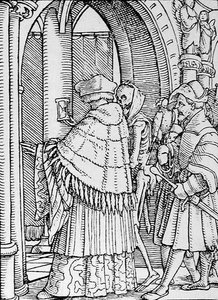 Tod und der Kanoniker, aus Der Totentanz, graviert von Hans Lutzelburger, ca. 1538