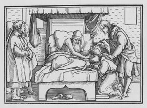 Jakob segnet Joseph und seine zwei Söhne, Genesis XLVIII, 14 von Hans after Holbein the Younger