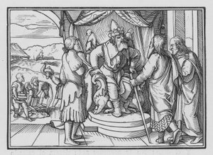 Pharao tadelt Mose und Aaron für ihre Botschaft, Exodus V, 2