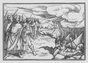 Die Rebellion von Korach, Dathan und Abiram, Numeri XVI, 33 von Hans after Holbein the Younger