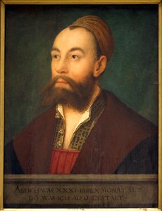 Porträt des Bankiers Anton Fugger (1493-1560) (im Text: dargestellt, wie er im Alter von 31 Jahren und 10 Monaten war) - Gemälde von Hans Maler genannt de Schwaz (1480-1526 oder 1529), Öl auf Leinwand, um 1525 - Deutsche Kunst des 16. Jahrhunderts - Musée  von Hans or Johan Maler