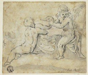 Putti halten einen Schwan