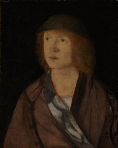 Porträt eines jungen Mannes, Rückseite Mädchen macht einen Kranz, ca. 1508