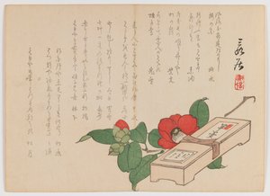 Kamelie mit Süßigkeitenbox (Yokan), ca. 1860 von Hanzan Matsukawa