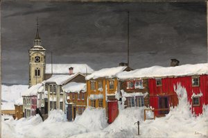 Straße in Roros im Winter
