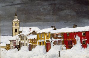 Straße in Røros im Winter
