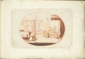 Kücheninterieur mit zwei Frauen und einer Katze, in Oval von Harmen ter Borch