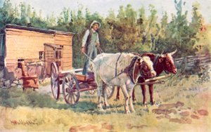 Eine Junggesellenhütte und sein Ochsengespann von Harold Copping