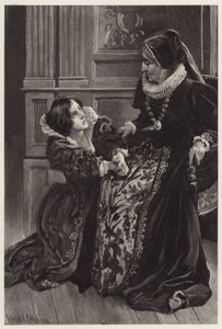 Helena kniete nieder, bekannte ihre Liebe und flehte mit Scham und Angst um Vergebung ihrer edlen Herrin von Harold Copping