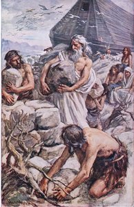 Noah baut seinen Altar, Illustration aus Bilder, die lehren Die Kronenserie, 1920 von Harold Copping