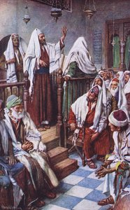 St. Paulus predigt in der Synagoge von Antiochia, Illustration aus Harold Copping Bilder: Die Kronen-Serie, ca. 1920er