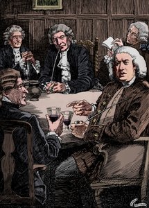 Dr. Johnson diskutiert mit seinen Freunden, ca. 1900, 1912