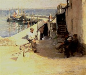 Straßenszene in Newlyn von Harold Harvey