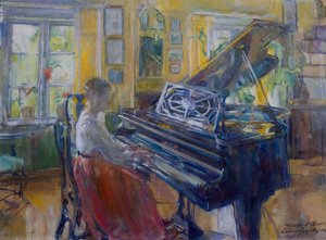Musik, Innenraum des Pfarrhauses von Loiten von Harriet Backer