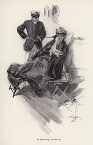 Kapitän an Bord eines Schiffes spricht mit einer genesenden Frau von Harrison Fisher