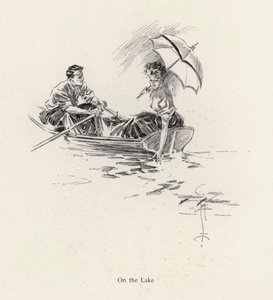 Mann und Frau in einem Ruderboot auf dem See