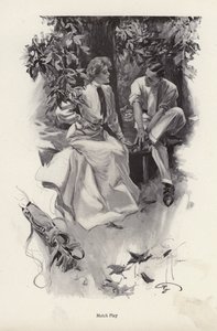 Romantisches Paar macht eine Pause von ihrem Golfspiel (Lithografie) von Harrison Fisher