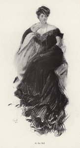 Frau in einem Abendkleid auf einem Ball (Lithografie) von Harrison Fisher